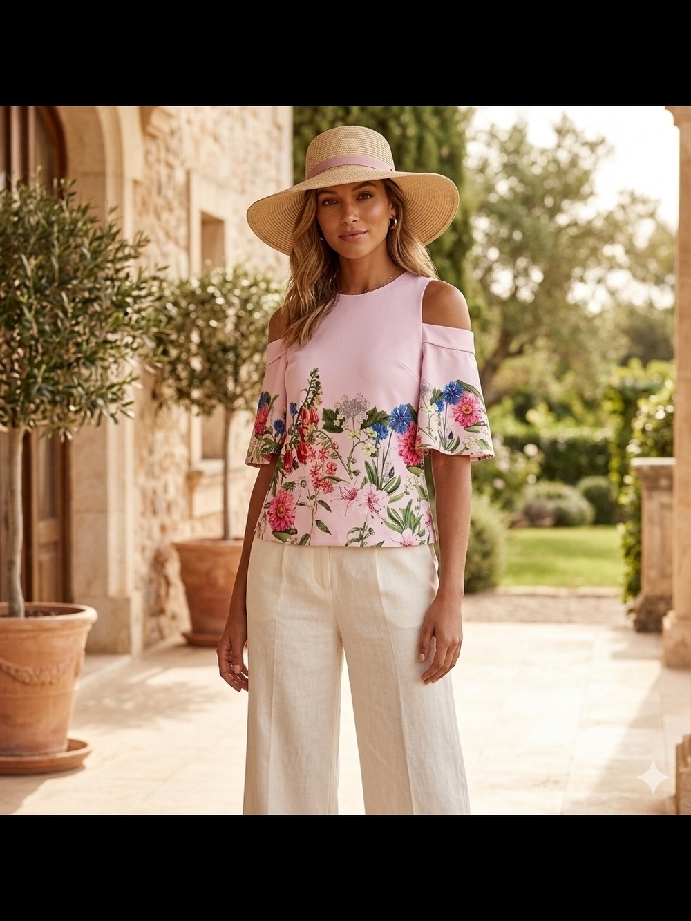 Ted Baker London Pink Floral Cold-Shoulder Blouse